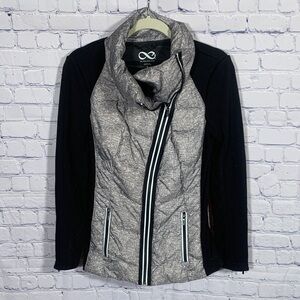 Be Boundless Womens Quilted Puffer Down Jacket Asymmetrical Zip Gray Black Sz S